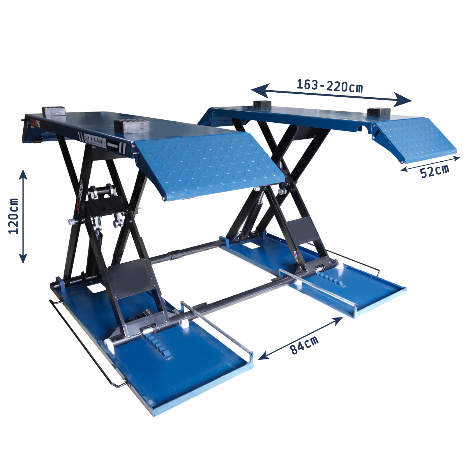 Nůžkový zvedák STX350E s vyznačenou výškou zdvihu 120 cm